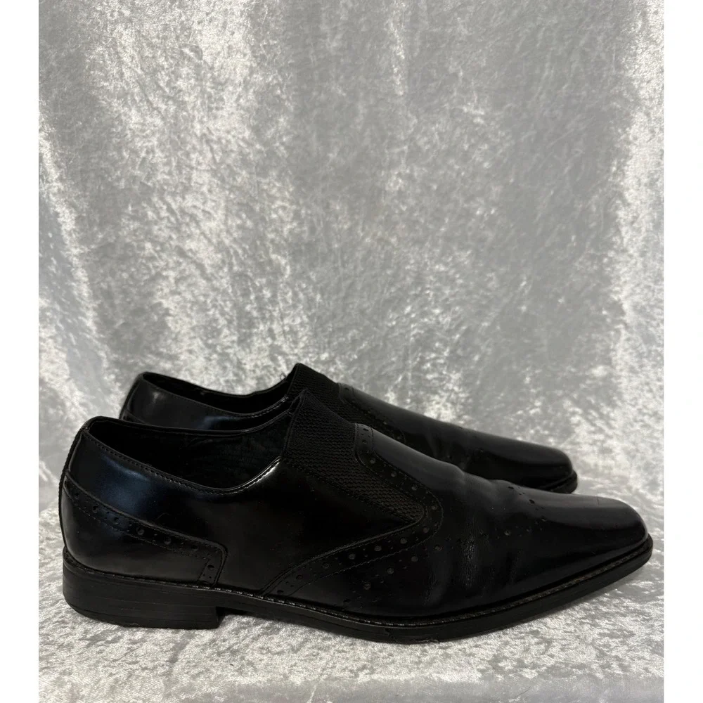 Stacy Adams Mens Black Leather Square Toe Slip On Loafers‎ Brogue Shoes Sz-12
